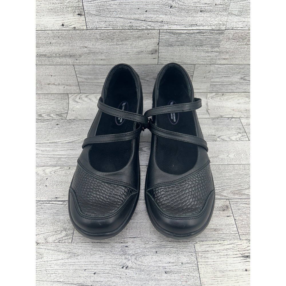 Aetrex Mary Jane Shoes Black Leather Comfort Walking‎ Slip On Womens 7.5 Narrow